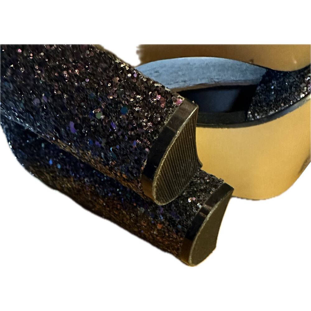 Betsy Johnson Women's Black‎ Glitter Platform Block Heel Sandals Size 8 1/2 - Picture 7 of 7